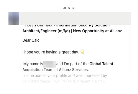 Convite de recrutador no LinkedIn